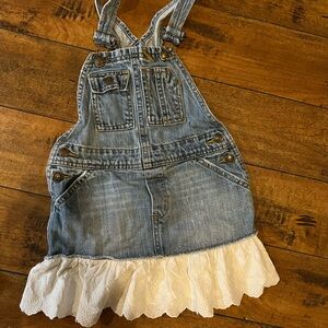 Ralph Lauren Blue Denim Overall Skirt with White Lace